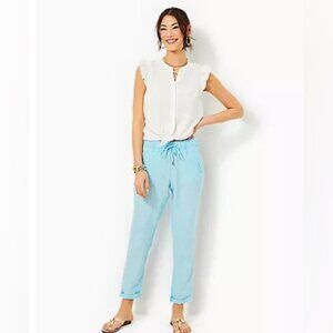Lilly Pulitzer 31" Taron Mid-Rise Linen Pant NEW with tags, Celestial Blue Small